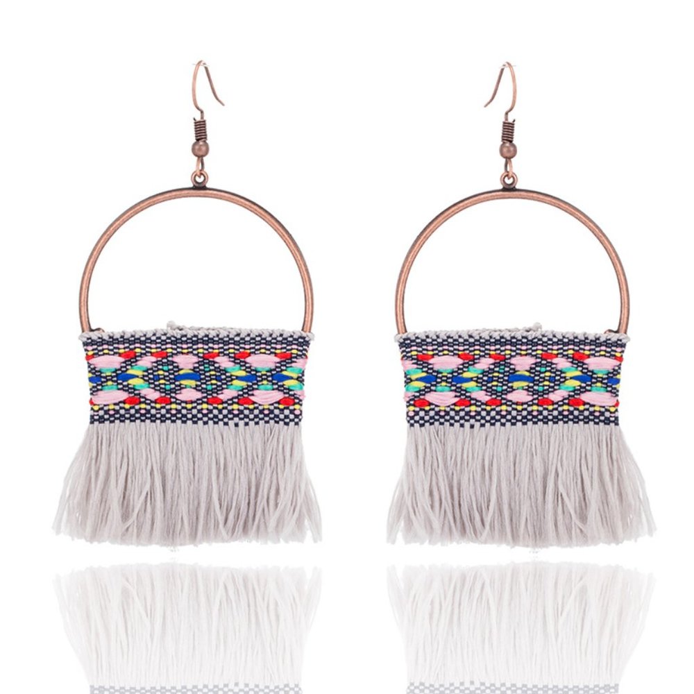 Bohemian Long Tassel Earrings Gray